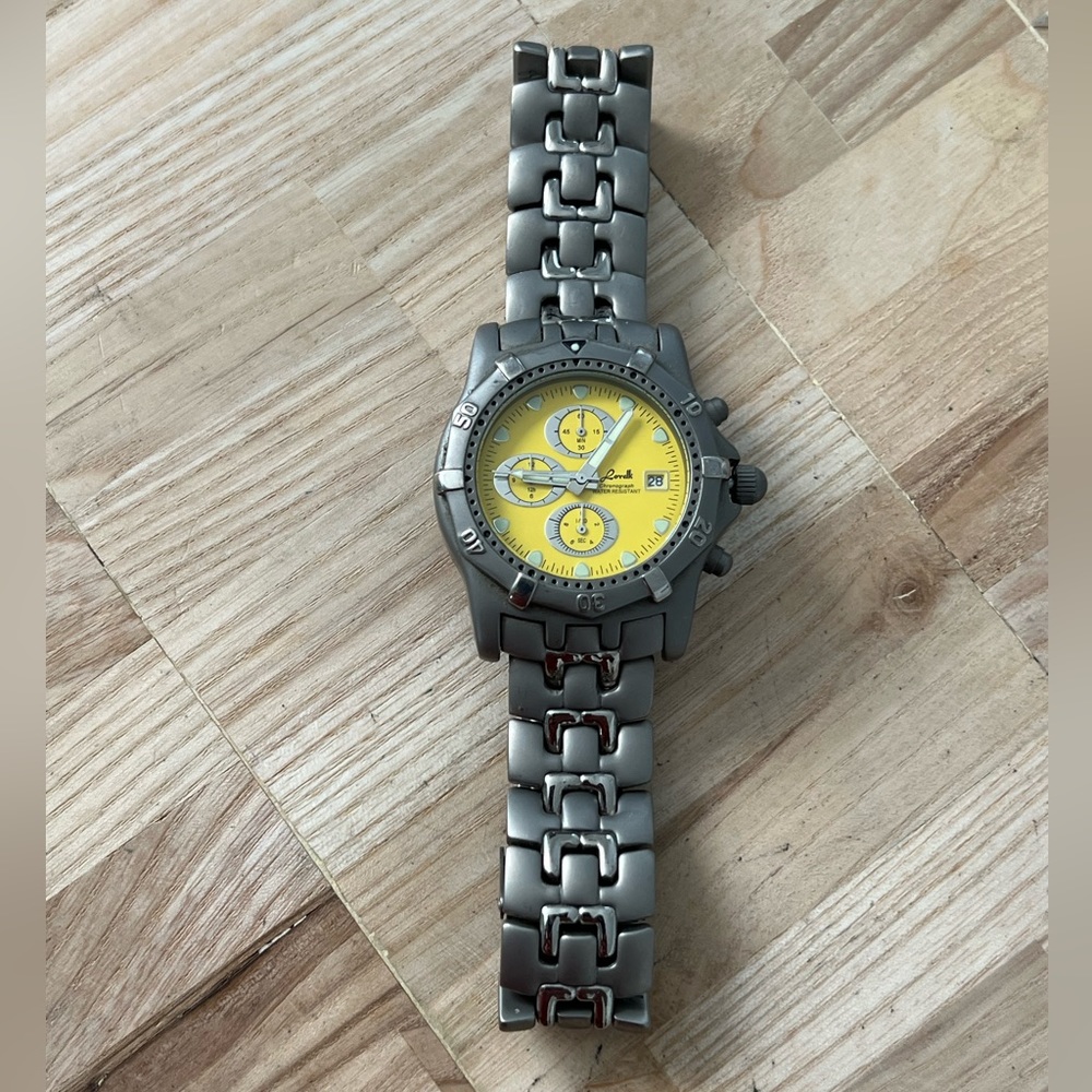 Lorelli Titanium Rare Men’s Chronograph Watch Yellow Dial Titanium Bracelet Date - Picture 7 of 15